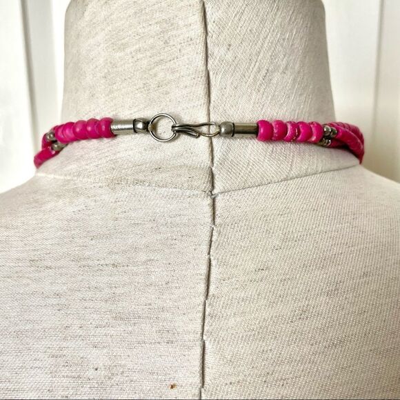 Silver tone pink beaded with carnelian 6 strand statement necklace - Picture 15 of 15
